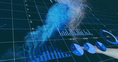 Animation of financial graphs with blue and red lines on digital background. Finance, stock market, economy, data analysis, trading, investment
