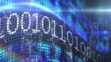 Dijital ekranda ışıkların animasyonu ve ikili kod. Ağ, veri işleme, bilgisayarlar ve teknoloji konsepti dijital olarak oluşturulmuş video.