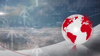 Bağlantı ağı üzerinden dünyanın animasyonu. Küresel ağ ve teknoloji kavramı.