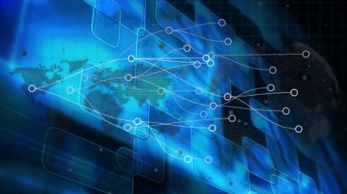 Veri işleme üzerine simgelerle bağlantı ağının animasyonu. Küresel teknoloji ve dijital arayüz konsepti dijital olarak oluşturulmuş video.