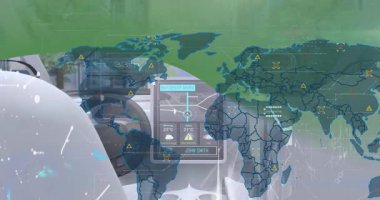 Dünya çapındaki bağlantıları tutan iş adamlarının veri işleme animasyonları. Küresel iş bağlantıları ve veri işleme kavramı dijital olarak oluşturulmuş video.