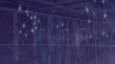 İkili haneli menekşe rafları parlayan dalga formuna dönüşerek ekran için kod alanı oluşturuyor. Fütürist, dijital, teknoloji, siber güvenlik, veri görselleştirme, sunucu altyapısı, soyut