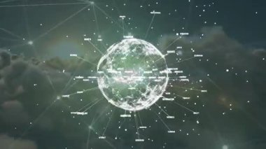 Dünya çapındaki iş metinleriyle bağlantı ağının animasyonu. küresel bağlantılar, ağlar ve dijital arayüz konsepti dijital olarak oluşturulmuş video.