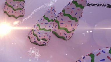 Noel kutlamalarının animasyonu, Noel Baba 'nın kış manzarası boyunca ren geyikleriyle kızakta mesajlaşması. Noel, şenlik, kutlama ve gelenek konsepti dijital olarak oluşturuldu.