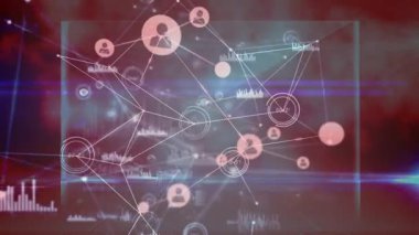 İnsan ağı dönen ikonlarla bağlantı ağının animasyonu. Küresel iş bağlantıları ve dijital arayüz konseptini dijital olarak oluşturur.