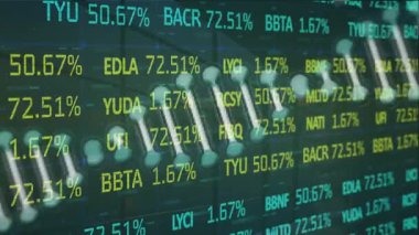 Boş bir depoda veri işleme animasyonu. Küresel iş dijital arayüzü teknolojisi ve dijital olarak oluşturulan ağ konsepti.