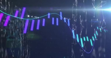 Finansal grafiklerin animasyonu ve donanma arka planında ışık. finans, iş ve ekonomi kavramı dijital olarak oluşturulmuş video.