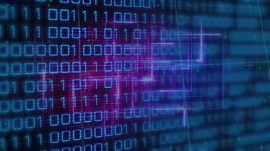 Siyah zemin üzerinde pembe çizgiler üzerinde ikili kod animasyonu. Bilgisayarlar, programlama ve teknoloji konsepti dijital olarak oluşturuldu.