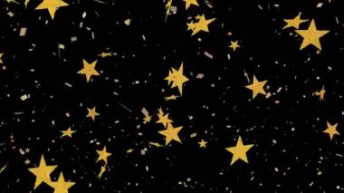Siyah arka plana düşen altın konfetilerinin animasyonu. Kutlama ve dijital arayüz kavramı dijital olarak oluşturulmuş video.