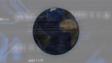 İkili akım dönmeye başlıyor. Afrika 'yı Amerika' ya gösteriyor. Devre şebekesi demo için. Teknoloji, dijital, yenilik, veri, ağ, fütürizm, siber uzay