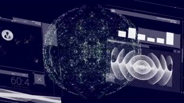 Siyah arkaplanda canlandırma. Küresel internet güvenlik bağlantıları ve veri işleme kavramı dijital olarak oluşturuldu.