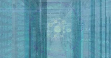 Steteskoplu kadın doktor üzerinde veri işleme animasyonu. Küresel iş ve teknoloji kavramı dijital olarak oluşturulmuş görüntü.