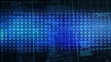 Şebeke üzerinde işaretleyicilerle parlayan veri işleme animasyonu. küresel hesaplama, veri işleme ve dijital arayüz kavramı dijital olarak oluşturulmuş video.