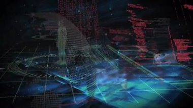 Şekiller üzerinde veri işleme animasyonu. küresel iş ve dijital arayüz kavramı dijital olarak oluşturulmuş video.