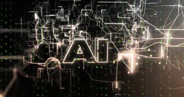 Yeşil ve siyah uzayda veri işleme ve kimyasal formüllerin animasyonu. Küresel bilim veri işleme ve teknoloji konsepti dijital olarak oluşturulmuş video.