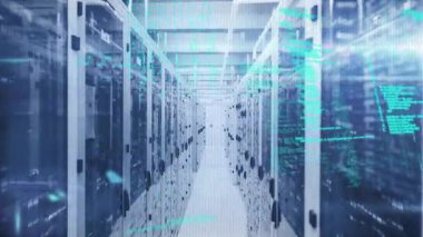 Sunucu odasına karşı arıza tekniği, bilgisayar dili ve çubuk animasyonu. Dijital bileşik, çoklu pozlama, aydınlatma, kodlama, makine öğrenme, teknoloji ve ağ sunucu kavramı.