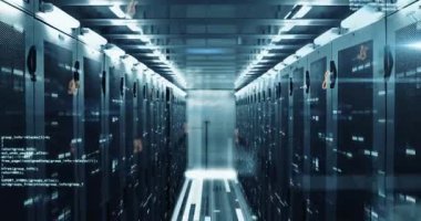 Animation of data processing over computer servers. Global computing and data processing concept digitally generated video.