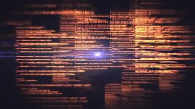 Veri işleme animasyonunun siyah arkaplan üzerindeki ışık yollarının üzerinde gerçekleşmesi. küresel teknoloji, bilgisayar ve dijital arayüz kavramı dijital olarak oluşturulmuş video.