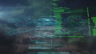 Holding Globe 'daki bağlantı ağının animasyonu. Dijital olarak oluşturulan küresel iletişim ağı konsepti.