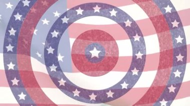 Amerikan bayrağı sallayarak ve avroya para atarak dönen yıldızların animasyonu. Küresel ekonomi ve iş teknolojisi kavramı