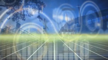 İnşaat alanındaki veri işleme animasyonu. veri işleme, programlama ve teknoloji konsepti dijital olarak oluşturulmuş video.