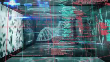 Farklı veri işleme ve DNA 'ların dijital ekranlarda, siyah arkaplanda canlandırılması. Bilim, insan biyolojisi, veri işleme ve teknoloji konsepti dijital olarak oluşturulmuş video.