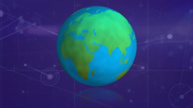 Manzara üzerinde bağlantıları olan dünyanın animasyonu. Dijital arayüz teknolojisi ve ağ konsepti dijital olarak oluşturuldu.