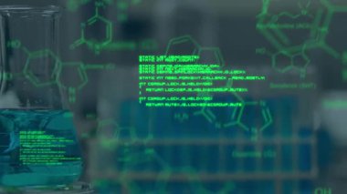 Kafkas boş laboratuvarında molekül ve veri işleme animasyonu. küresel bilim, bilgisayar ve dijital arayüz kavramı dijital olarak oluşturulmuş video.