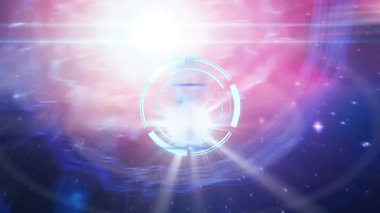 Zodiac üzerinden çember işleme ve kozmik arkaplan üzerinden aslan işleme animasyonu. Astroloji, zodyak, kehanet ve teknoloji konsepti dijital olarak oluşturulmuş video.