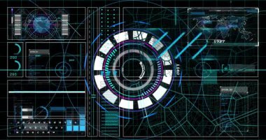 Kapsam taramasında finansal veri işleme animasyonu. Küresel finans, iş, bağlantılar, hesaplama ve veri işleme kavramı dijital olarak oluşturulmuş video.