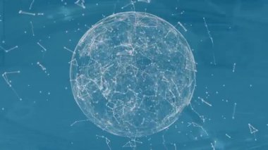 Yürüyen çok ırklı insanlara karşı dijital arayüzde noktalarla küreyi birleştirme animasyonu. Dijital bileşim, teknoloji, bağlantı, ağ oluşturma, çoklu pozlama.