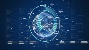 Donanma arka planında veri işleme çemberinin ve radarın üzerindeki işleme çemberinin animasyonu. küresel ağ, veri işleme, iletişim ve teknoloji konsepti dijital olarak oluşturulmuş video.