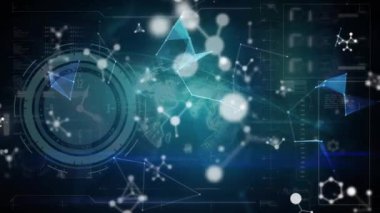 Saat üzerinden veri işleme animasyonu. küresel iş, finans, bağlantılar ve dijital arayüz konsepti dijital olarak oluşturulmuş video.
