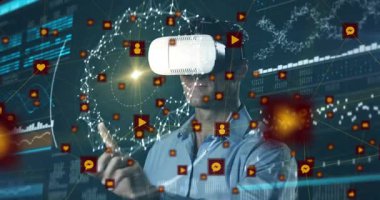 Küre ve bağlantı ağı olan metnin animasyonu. Dijital arayüz teknolojisi ve ağ konsepti dijital olarak oluşturuldu.