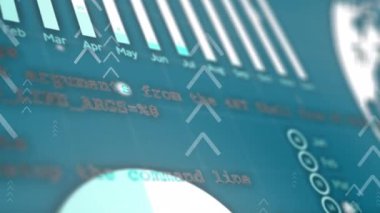 Mavi arkaplan üzerinde ok ve veri işleme animasyonları. küresel teknoloji, bilgisayar ve dijital arayüz kavramı dijital olarak oluşturulmuş video.