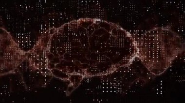 Animation of spots and brain over black background. Global business and digital interface concept digitally generated video.