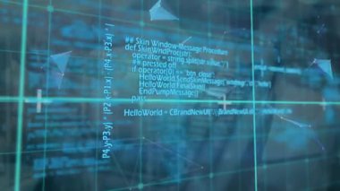 Klavyede el yazısı yerine veri işleme ve küre animasyonu. Küresel teknoloji, bilgisayar ve dijital arayüz kavramı dijital olarak oluşturulmuş video.