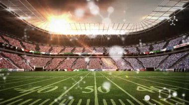 Ragbi stadyumunun üzerine düşen konfeti animasyonu. Spor yarışması ve turnuva konsepti.