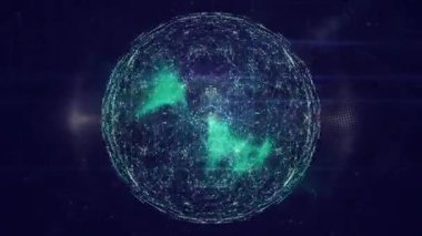 Mavi arkaplana karşı yeşil dijital dalga üzerinden bağlantı ağının animasyonu. Küresel ağ ve iş teknolojisi kavramı