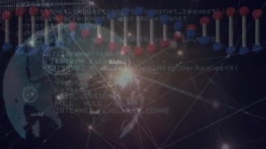 DNA üzerinde hareket eden bilimsel veri animasyonu ve kahverengi arka plandaki bağlantılar. küresel bilim, bağlantılar, veri işleme ve teknoloji konsepti dijital olarak oluşturulmuş video.