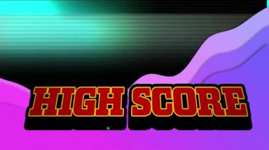 Animation of high score text over shapes. Social media and digital interface concept digitally generated video.