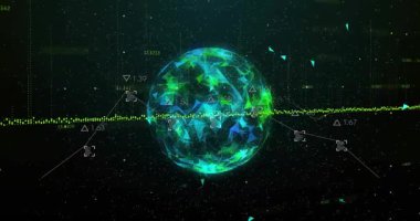 Boşluktan ortaya çıkan küre, veri görüntüleme için döngü döngüsü ve düğüm güncellemesi başlatılıyor. Fütürist, holografik, dijital, soyut, teknolojik, siber, yüksek teknoloji