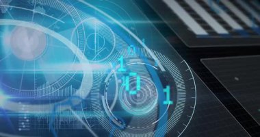 Siyah arkaplan üzerinde veri işleme animasyonu. küresel iş ve dijital arayüz kavramı dijital olarak oluşturulmuş video.