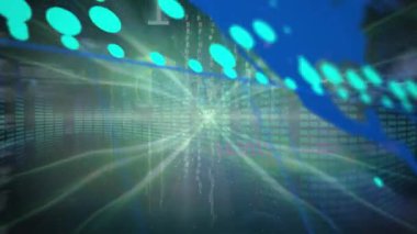 Müzik eşitleyici ve ikili kodlamaya karşı veri işleme ve dünya haritasının animasyonu. Bilgisayar arayüzü ve iş teknolojisi kavramı