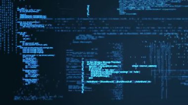 Mavi arkaplanda veri işleme animasyonu. küresel hesaplama ve veri işleme kavramı dijital olarak oluşturulmuş video.