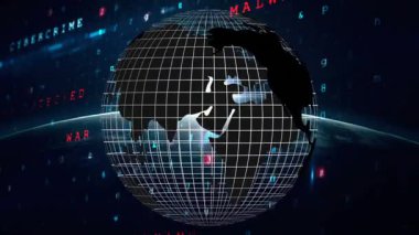 Küresel ve veri işleme sisteminin animasyonu. küresel iş ve dijital arayüz kavramı dijital olarak oluşturulmuş video.