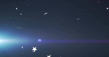 Sol kenarda parlayan cyan ışık kaynağı uzayda geniş mor alevler saçıyor, beyaz yıldızlarla. Kozmik, gece manzarası, gradyan, ışıltı, lens, mor, göktaşları