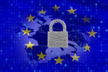 Güvenlik kavramına sahip Avrupa Birliği bayrağı, yakın plan