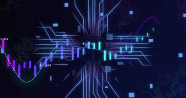 Beyin siluetini veri gösterge panelinde devre izleriyle gösteriyorum. Mumlar neon çizgi işaretleyicilerini gösteriyor. Sinirsel, siber punk, karanlık, görselleştirme, grafik, altıgen, ızgara