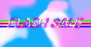 FLASH satışı metni, reklam afişi, pastel damlalar, yeşil mavi çizgiler şeklinde parıldıyor. Neon, tipografi, buhar dalgası, gradyan, soyut, renkli, poster